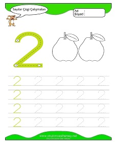 2 Rakamı Çizgi Çalışmaları Çalışma Sayfaları